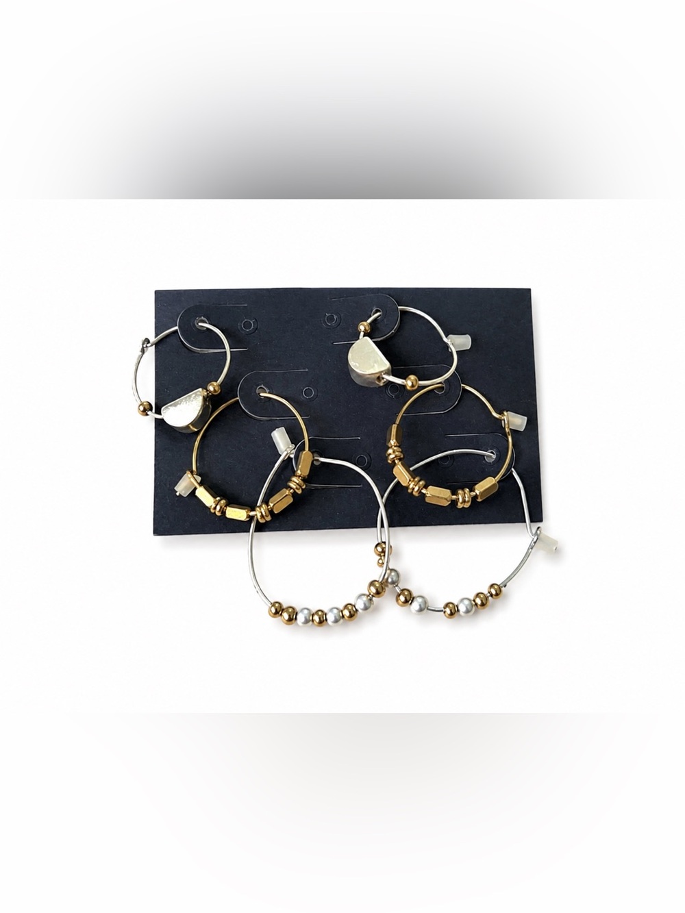 Set of 3 Mixed Metal Hoop Earrings with Faux Pearls & Bead Accents